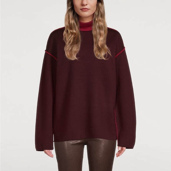 Victoria Victoria Beckham Wool Oversized Piped Turtleneck Sweater Iron Red Small - Picture 2 of 12